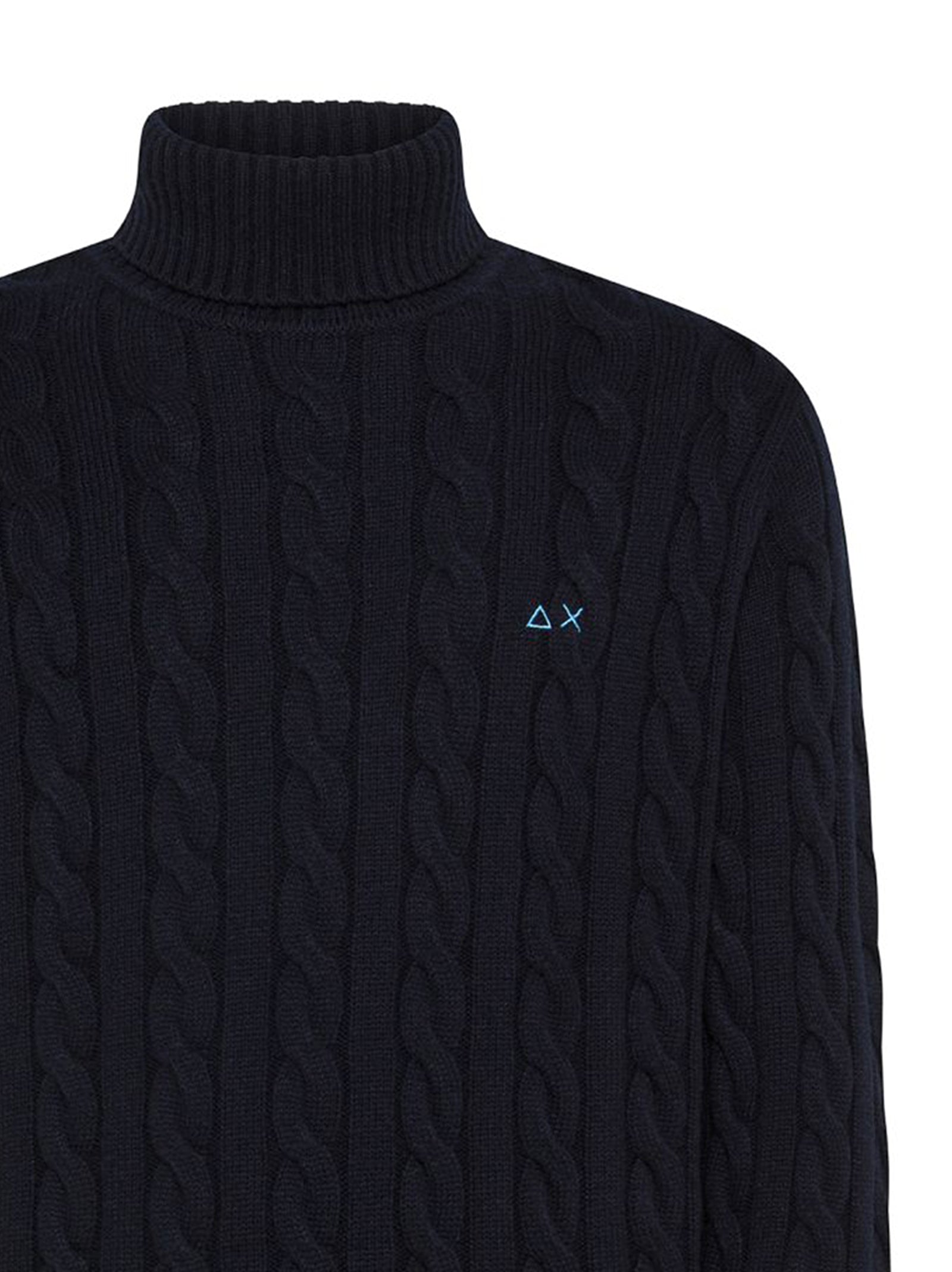 Sun68 Maglia Dolcevita In Misto Lana A Trecce Navy Blue-2