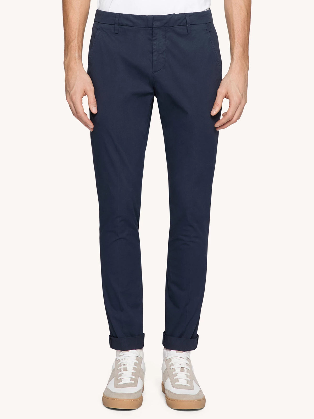Dondup Pantaloni chino Gaubert slim in gabardina blu inchiostro-2