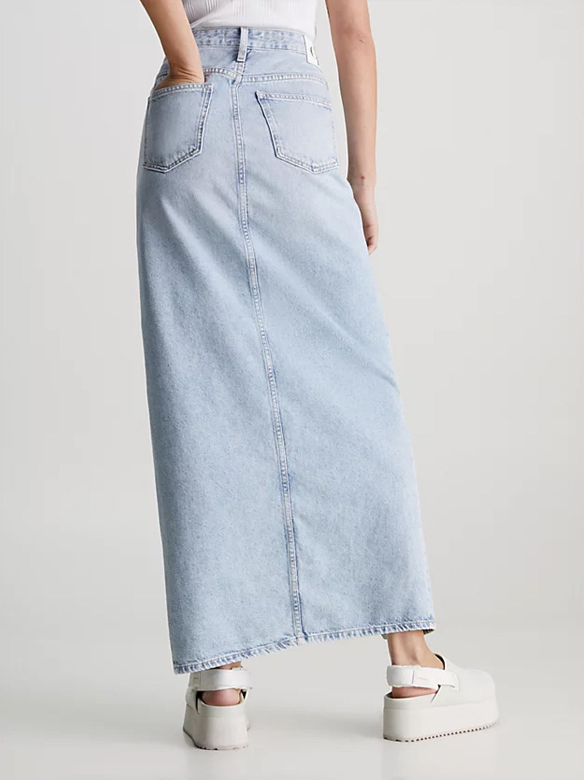 Calvin Klein Gonna maxi in denim chiaro-2