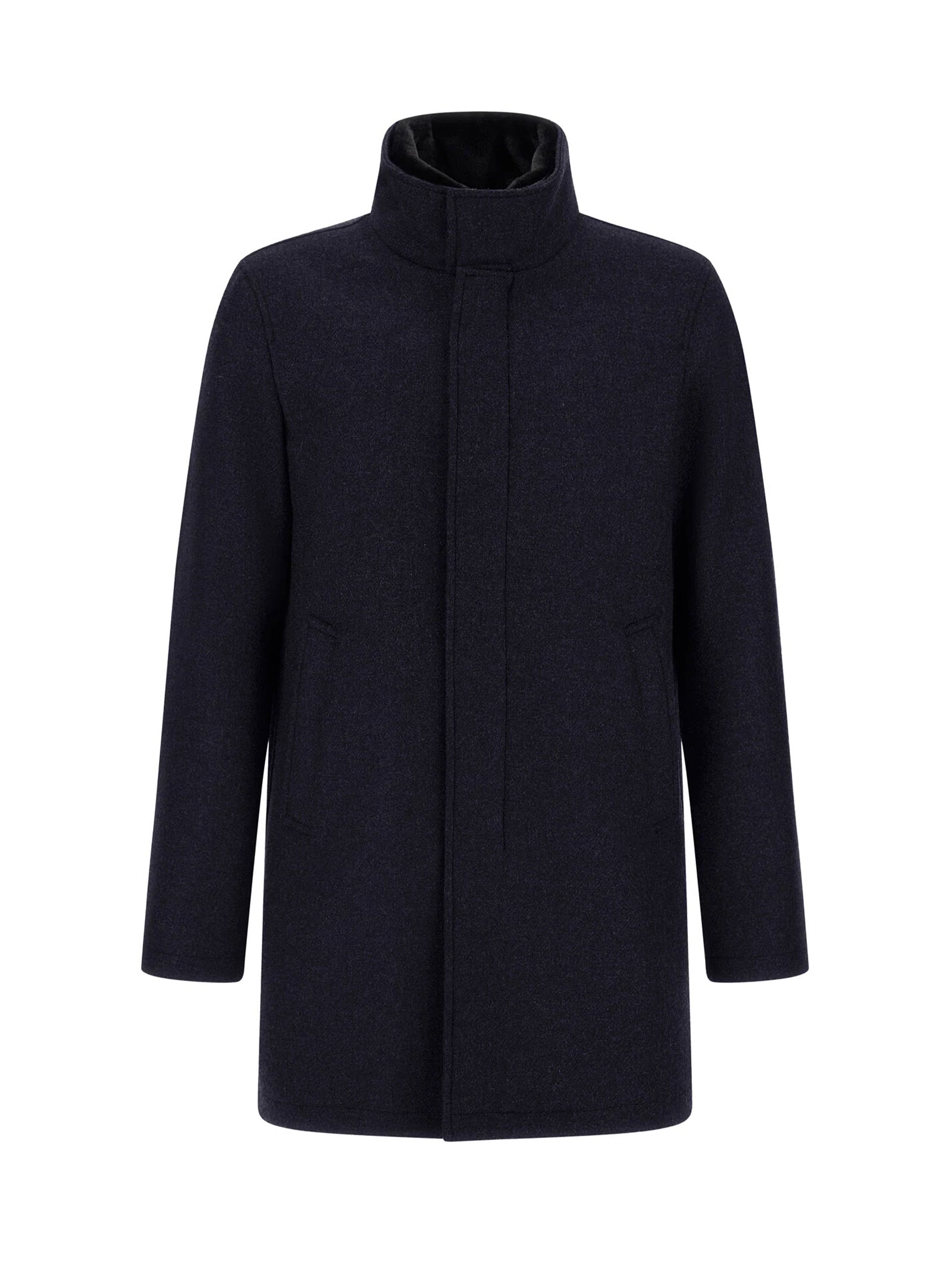 Herno Cappotto Collo Ecopelliccia Blu-1