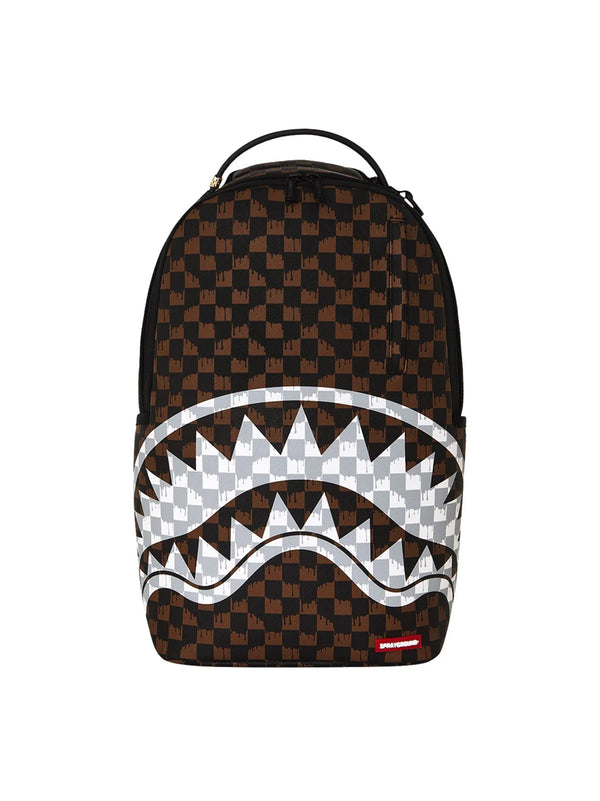 SPRAYGROUND BROWN AND CREAM DRIP CHECK SHARK BACKPACK MARRONE-SPRAYGROUND-910B8552NSZ BROWN