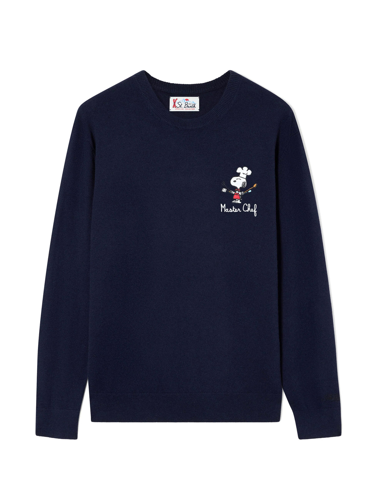 Saint Barth Maglia Girocollo Blu Navy  Misto Lana E Cashmere Ricamo Snoopy Master Chef-1