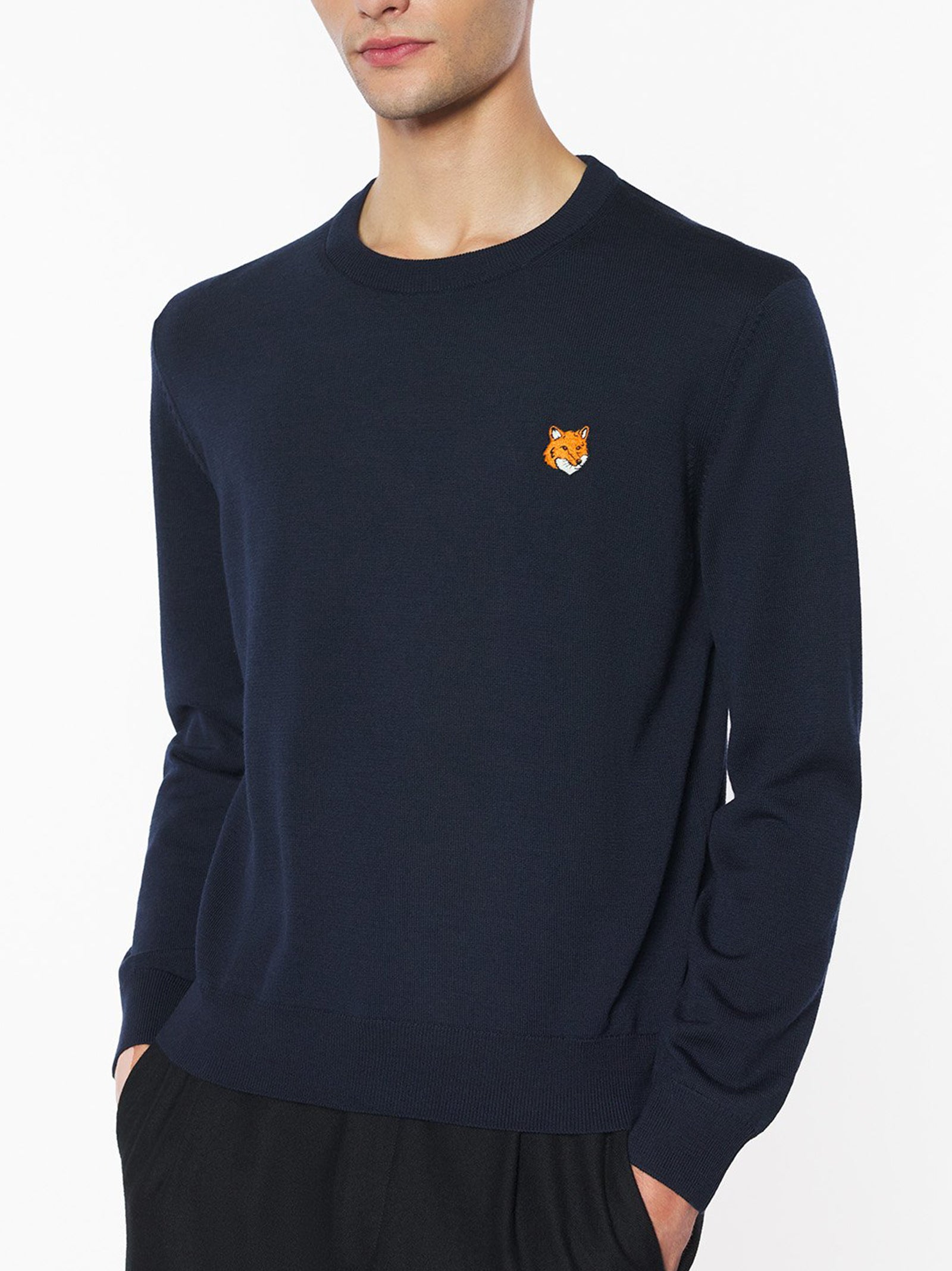 Maison Kitsune Fox Head Merino Regular Jumper Navy-3