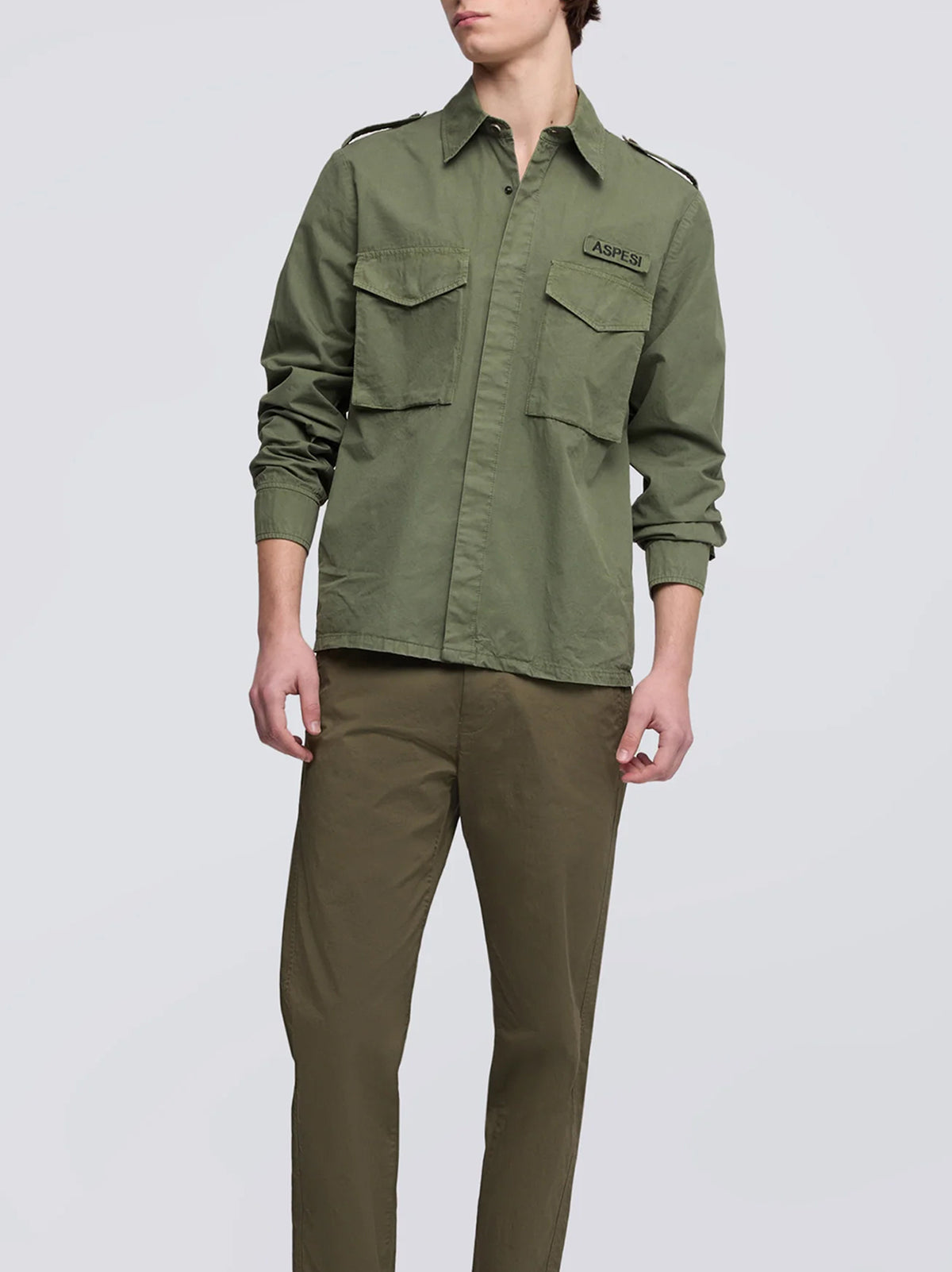 Aspesi Camicia militare in cotone verde-2