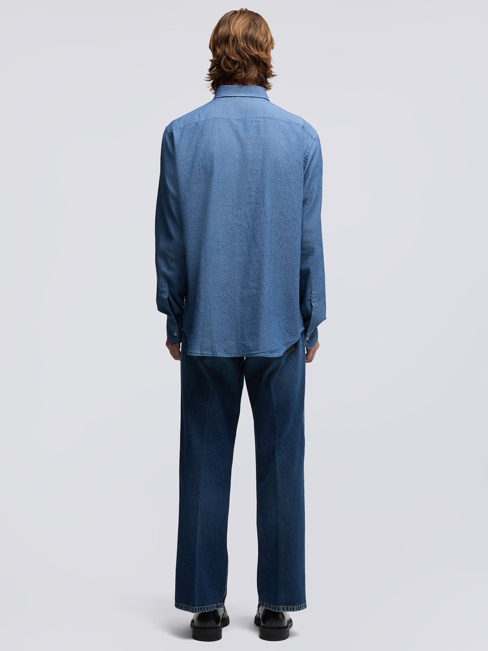Camicia In Chambray Di Cotone Giapponese Denim Medio-3