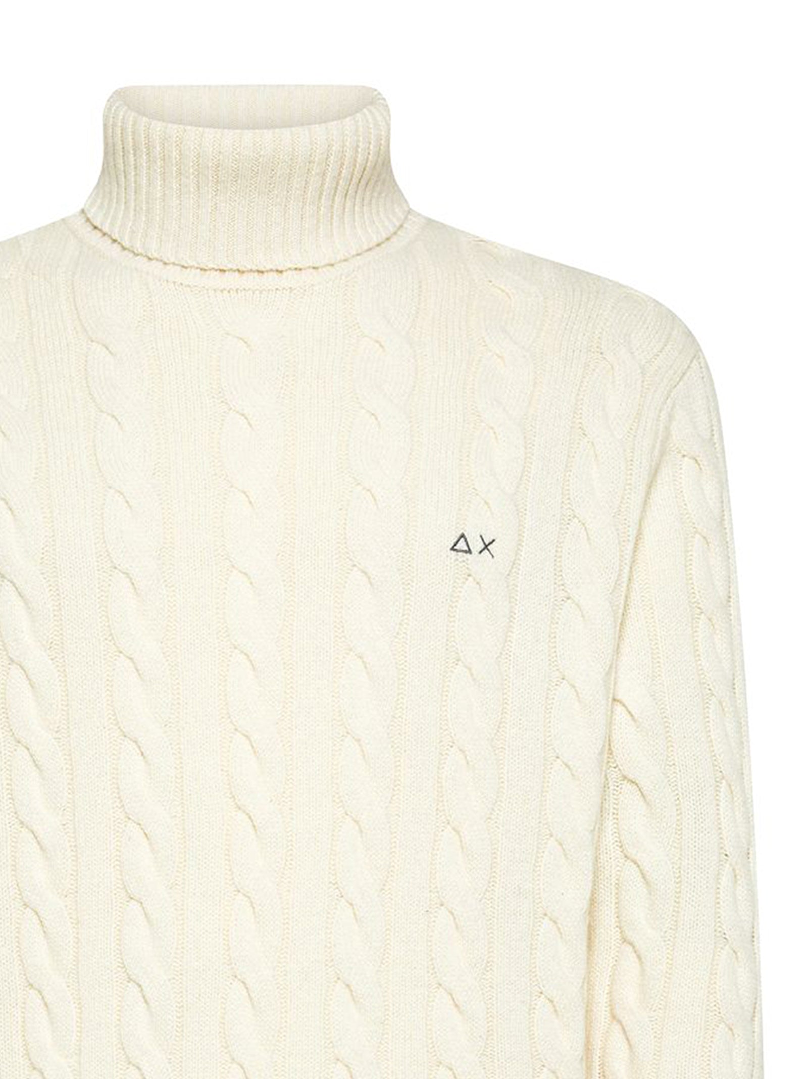 Sun68 Maglia Dolcevita In Misto Lana A Trecce Bianco Panna-2