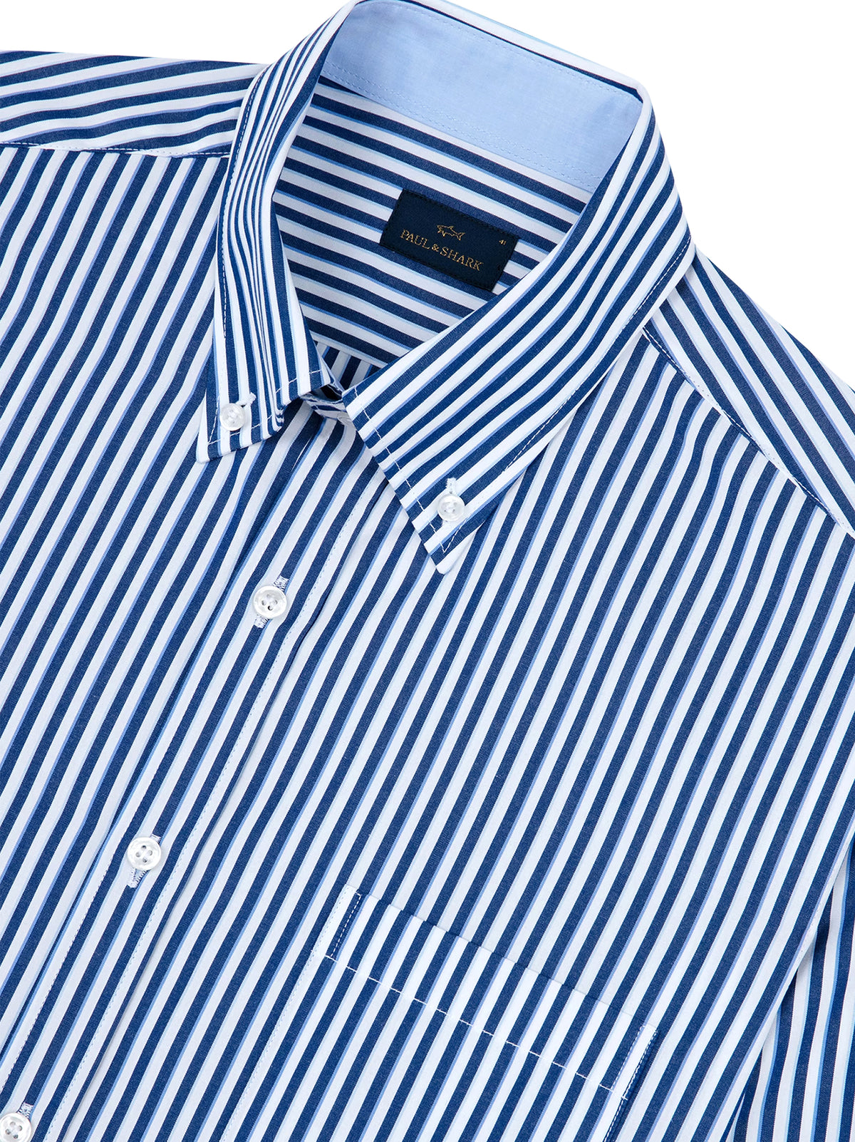 Paul&Shark Camicia in popeline di cotone a righe blu e bianche-2