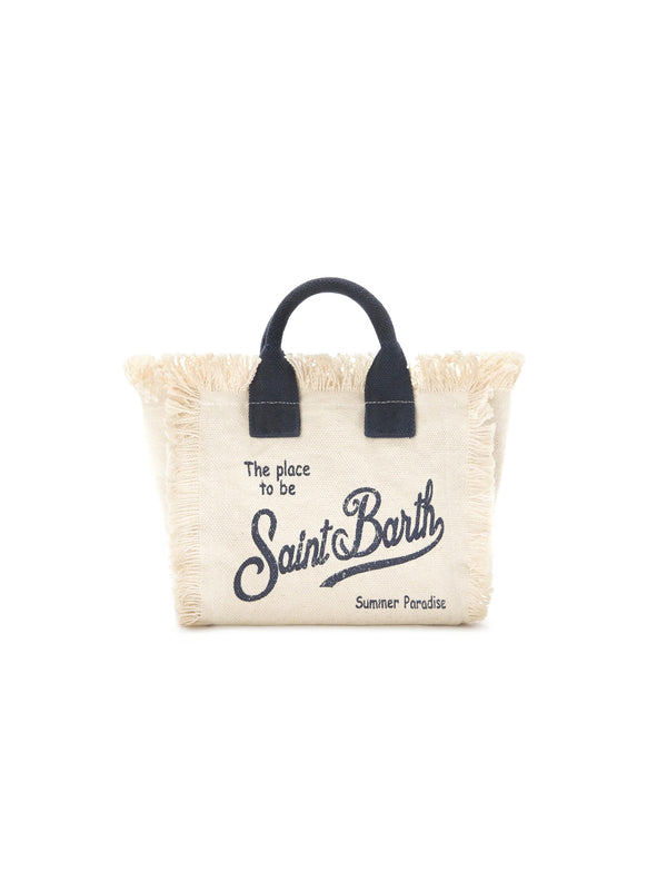 Saint Barth Borsa Vanity Mini In Canvas Bianca Con Dettagli Blu