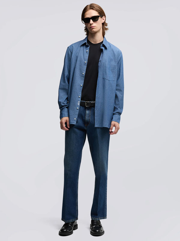 Camicia In Chambray Di Cotone Giapponese Denim Medio-2