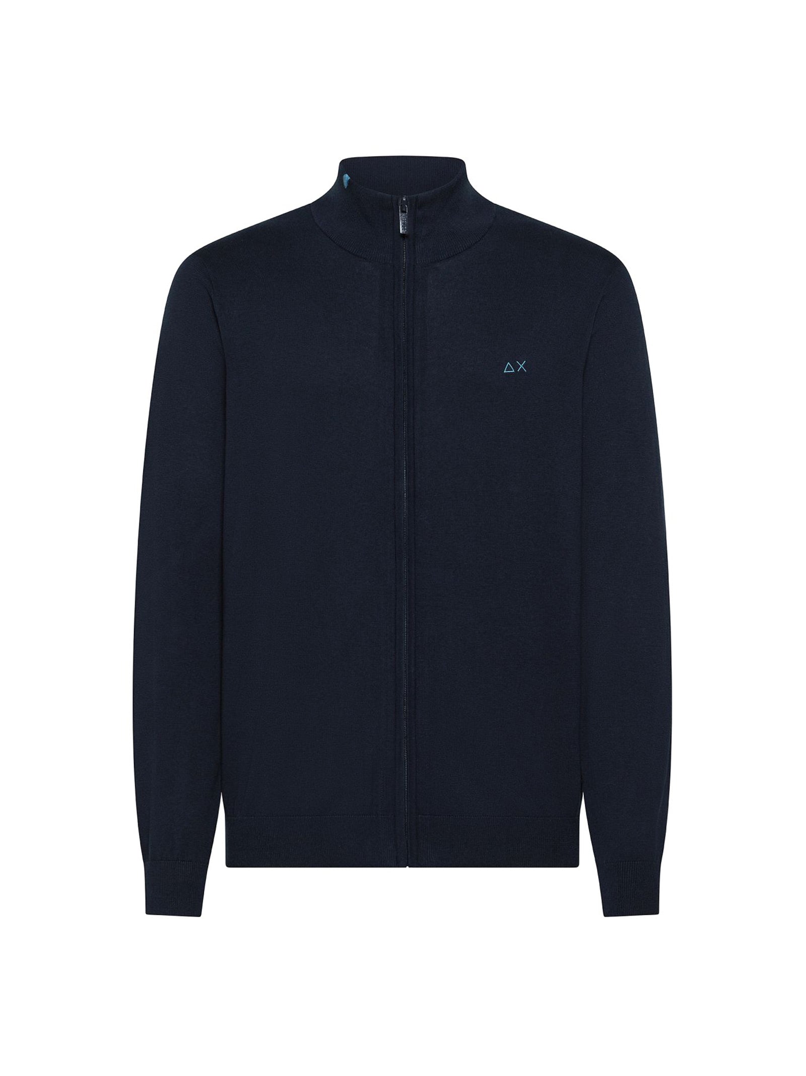Sun68 Cardigan In Maglia Di Cotone Con Zip Blu Navy-1