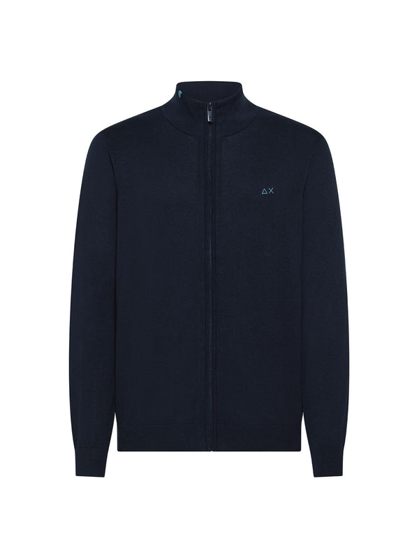 Sun68 Cardigan In Maglia Di Cotone Con Zip Blu Navy