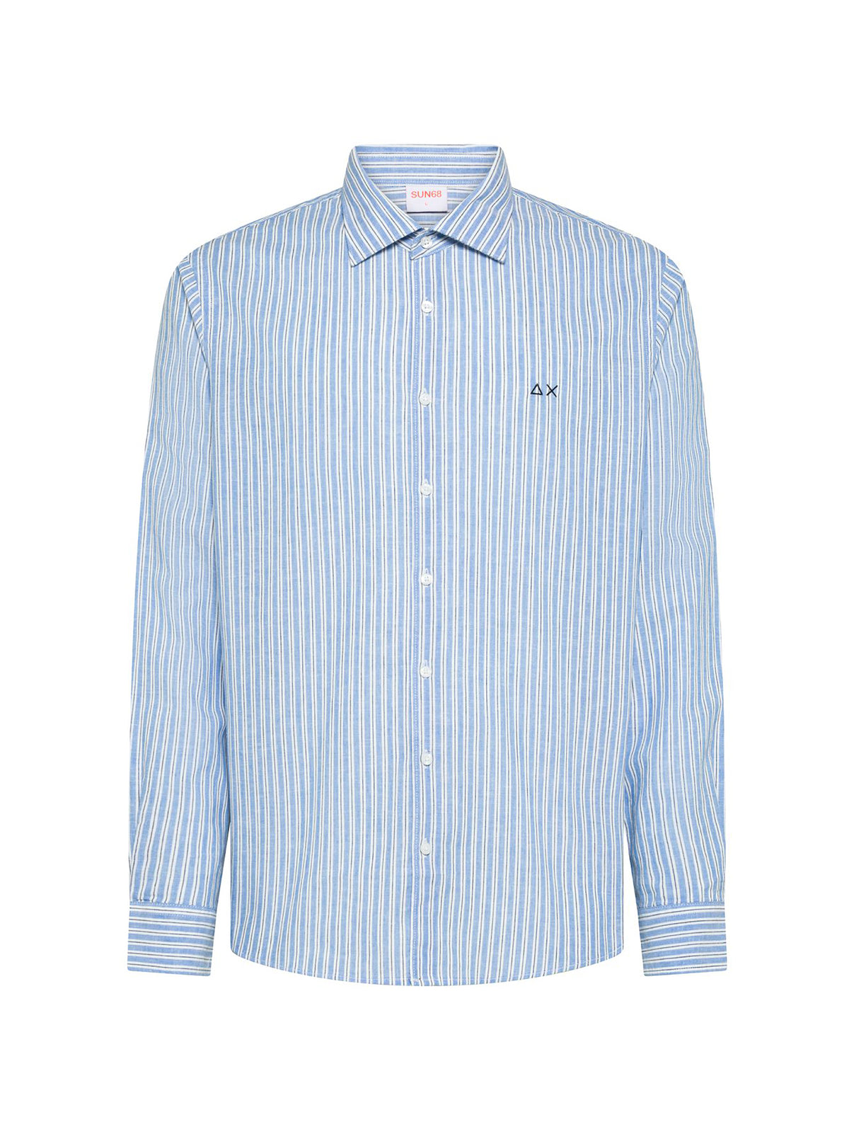 Sun68 Camicia in lino a righe azzurro/bianco-1