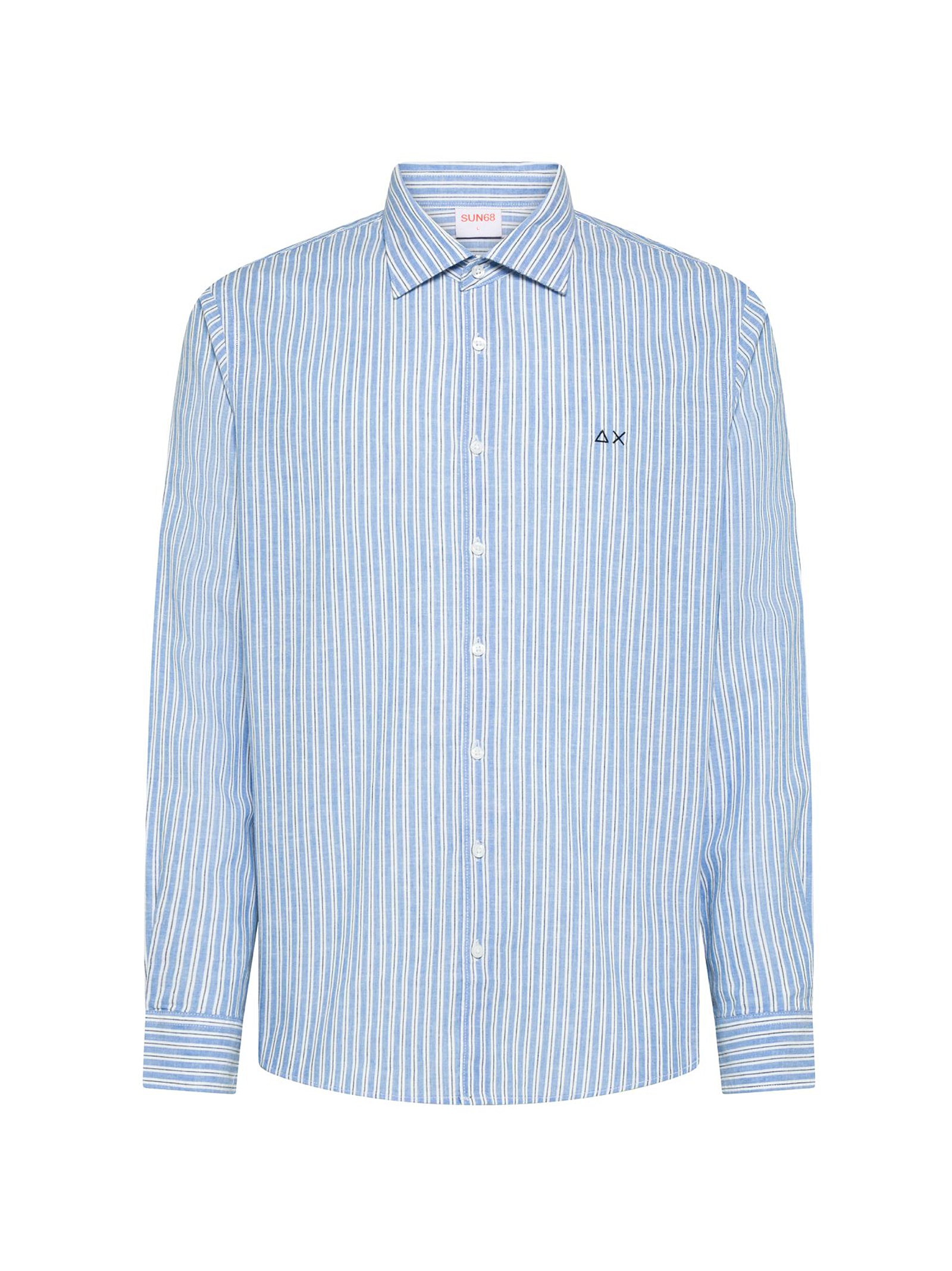 Sun68 Camicia Lino Rigata Azzurro/Bianco-1