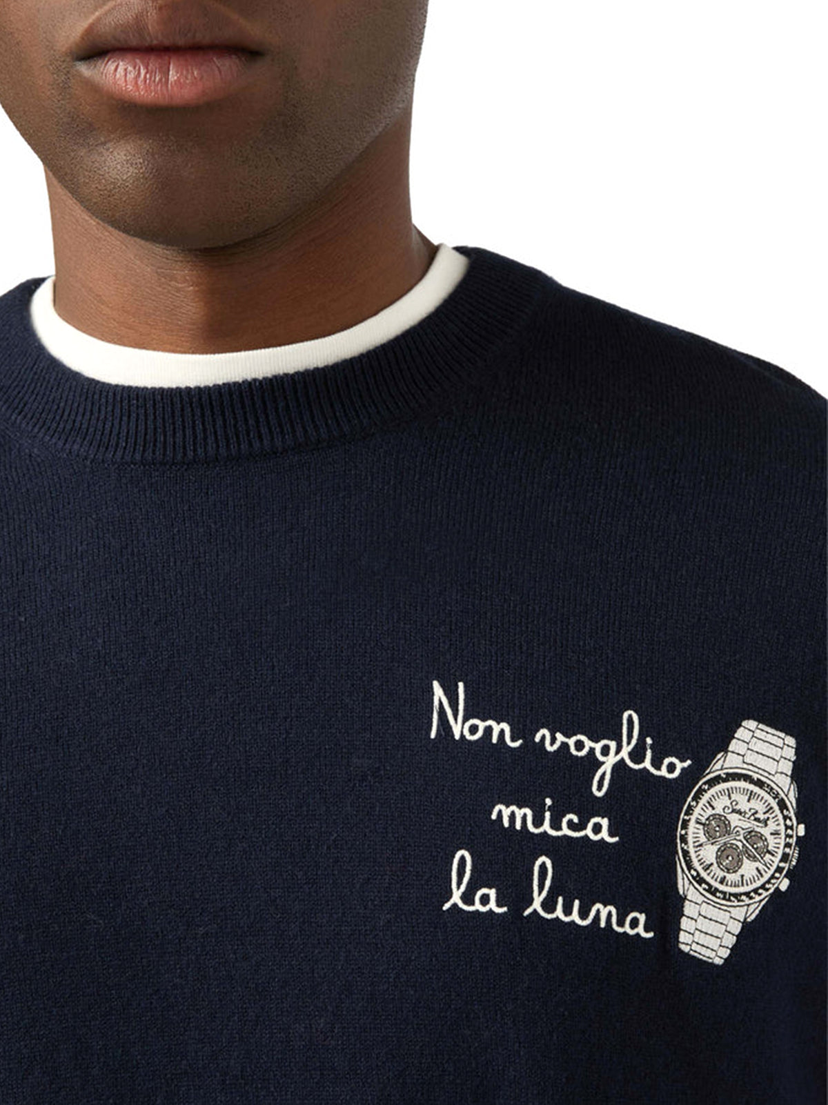 Saint Barth Maglia Girocollo Heron Ricamo Non Voglio Mica La Luna Blu-4