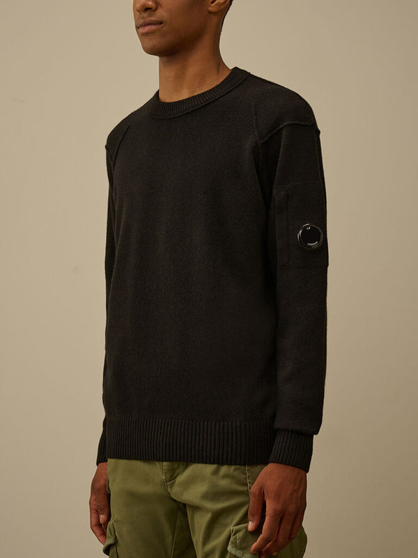 Cp Company Lambswool Grs Crewneck Lens Sweater Black-2