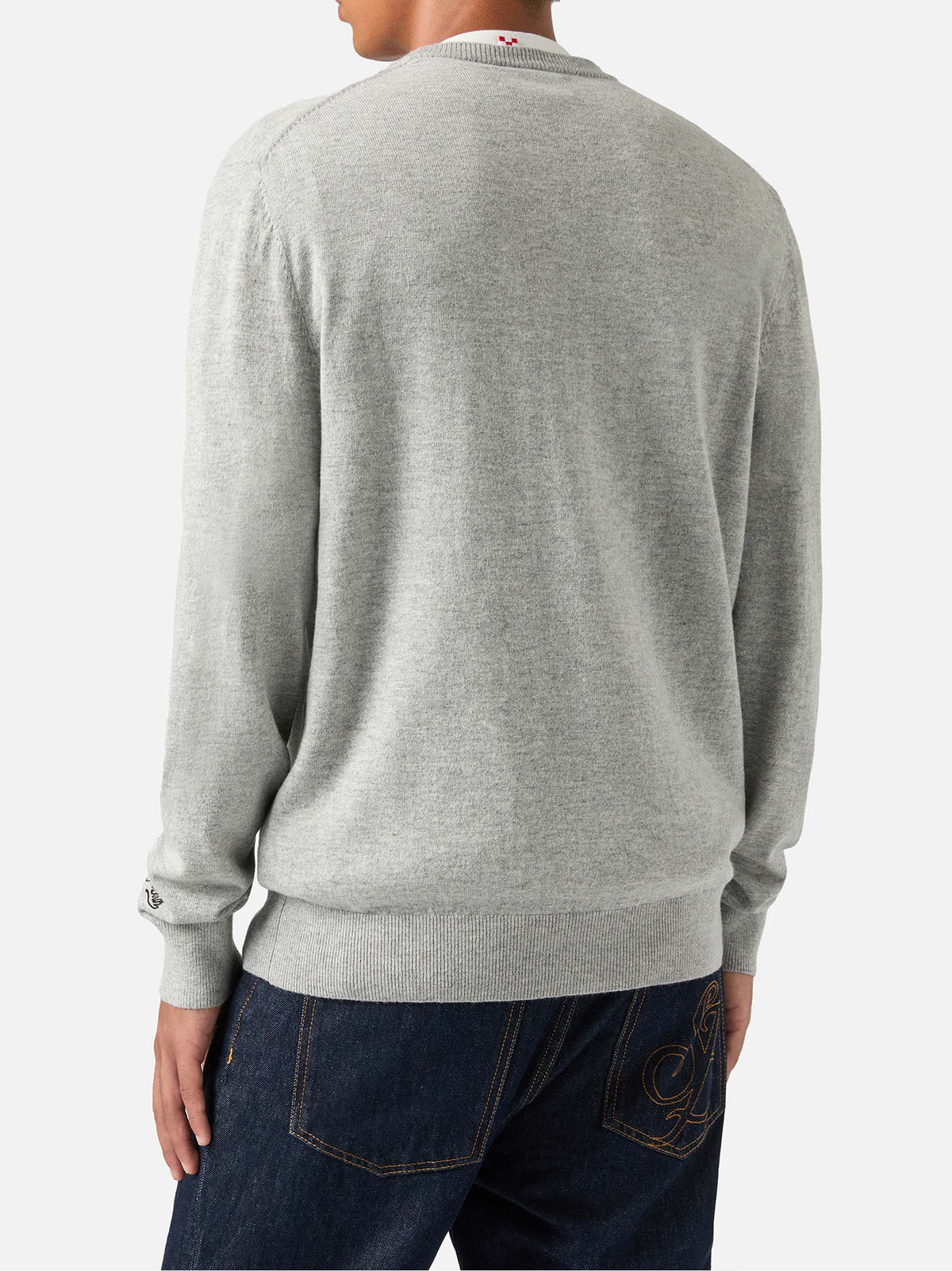 Saint Barth Maglia Girocollo Grigia In Misto Ricamo Famolo Strano-3