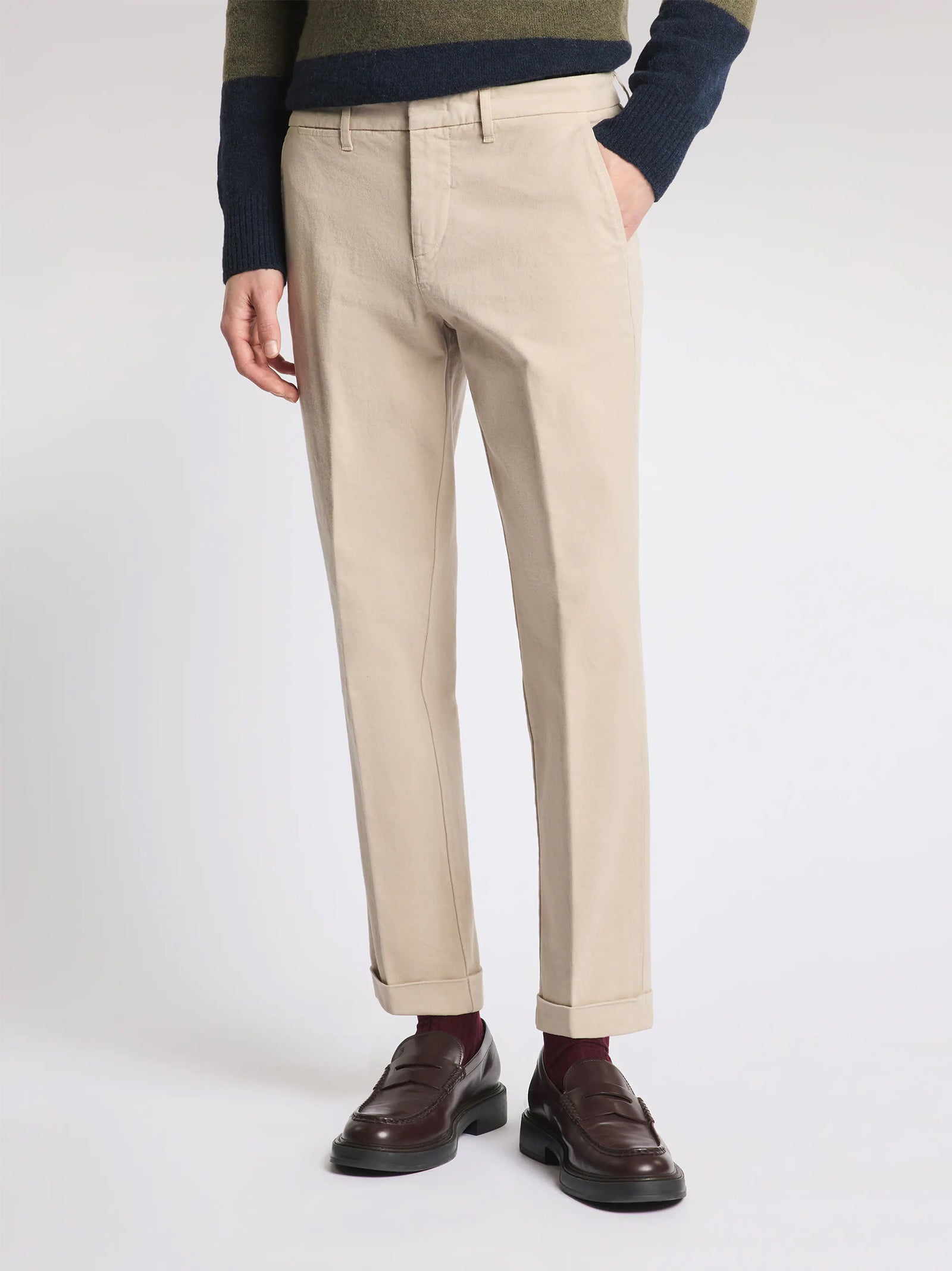 Fay Pantaloni Slim Fit In Gabardine Di Cotone Beige-2