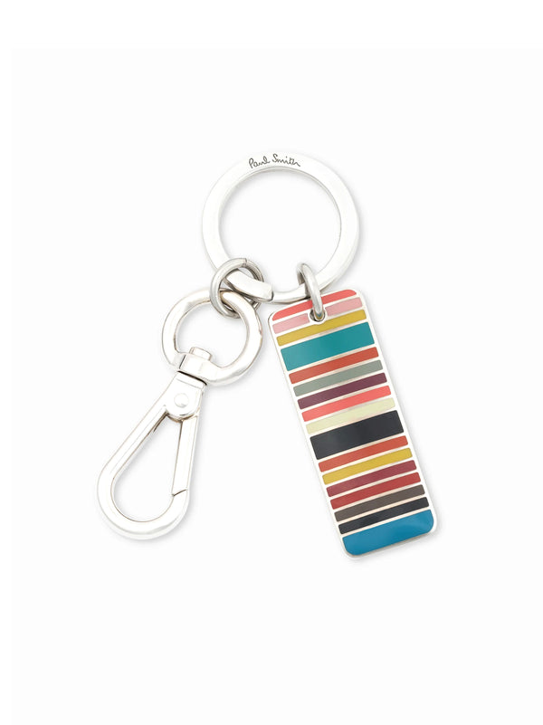 Metal key ring with striped tag