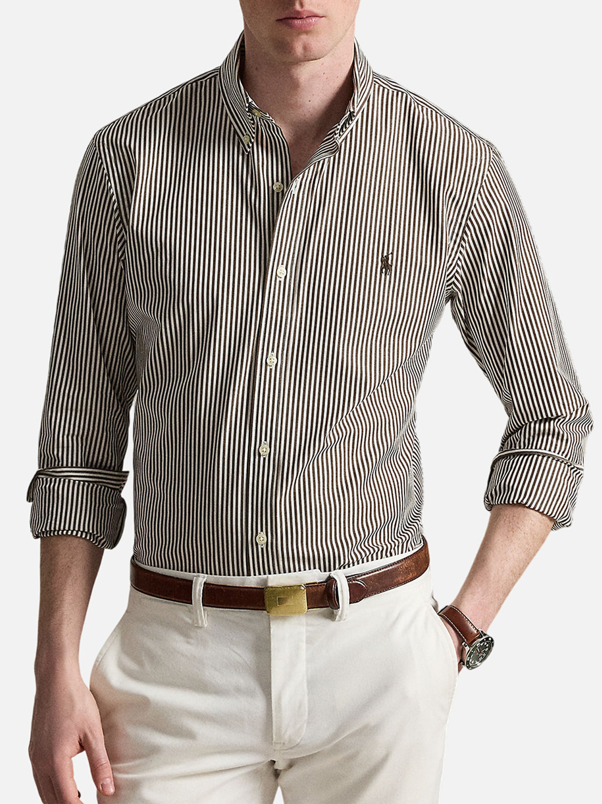Polo Ralph Lauren Camicia A Righe Bianco Marroni-2