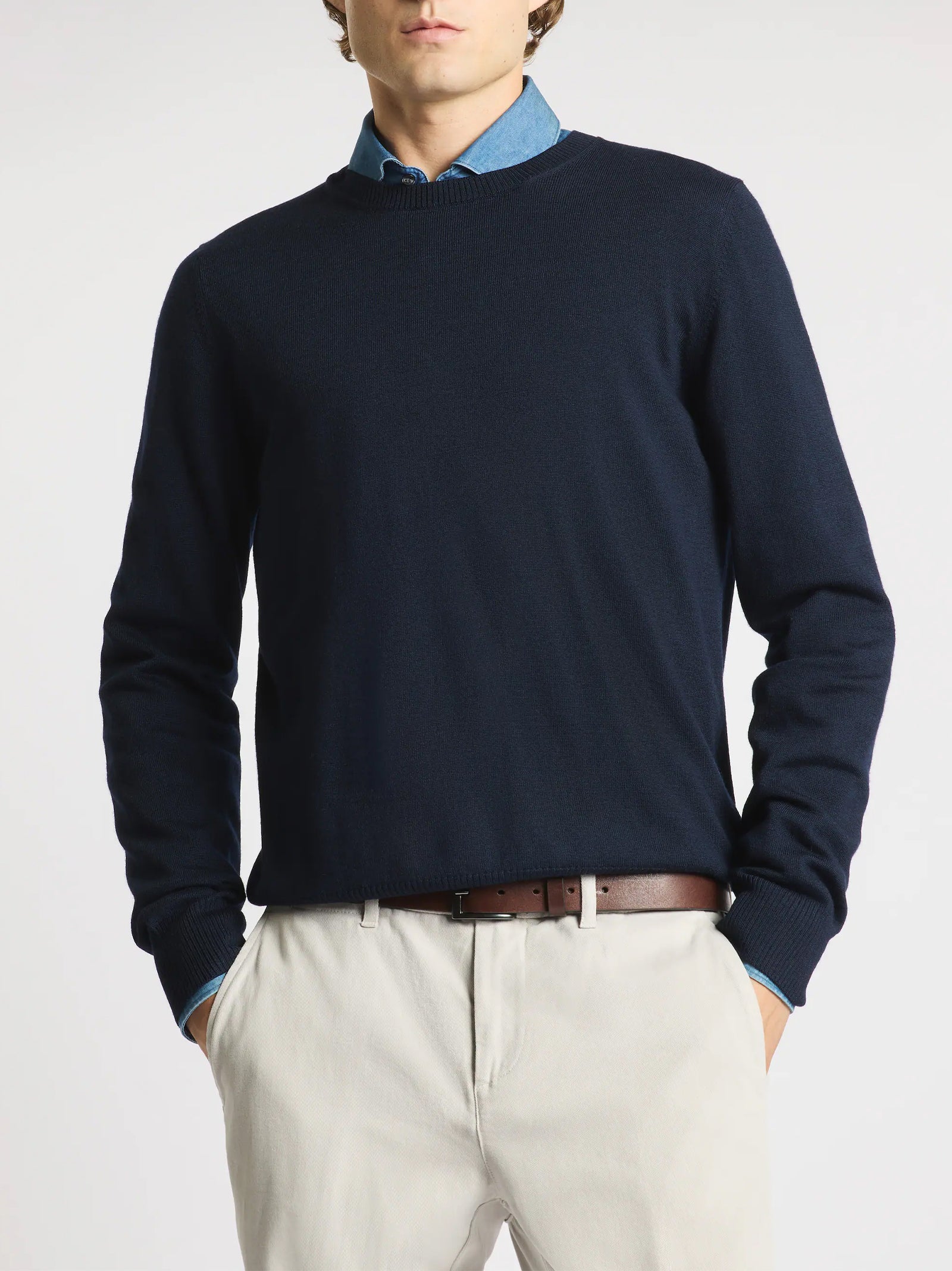 Fay Pull Girocollo In Lana Merinos Blu-2