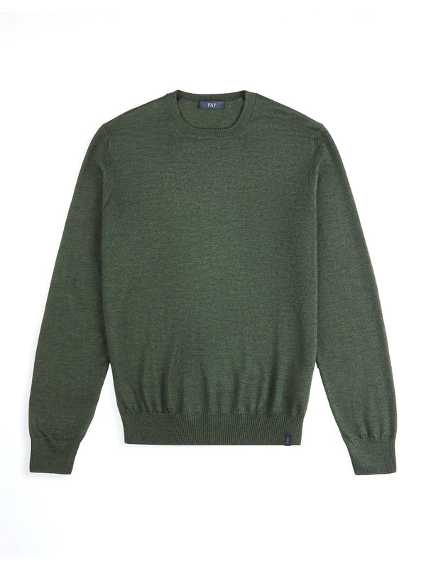 Fay Pull Girocollo In Lana Merinos Verde