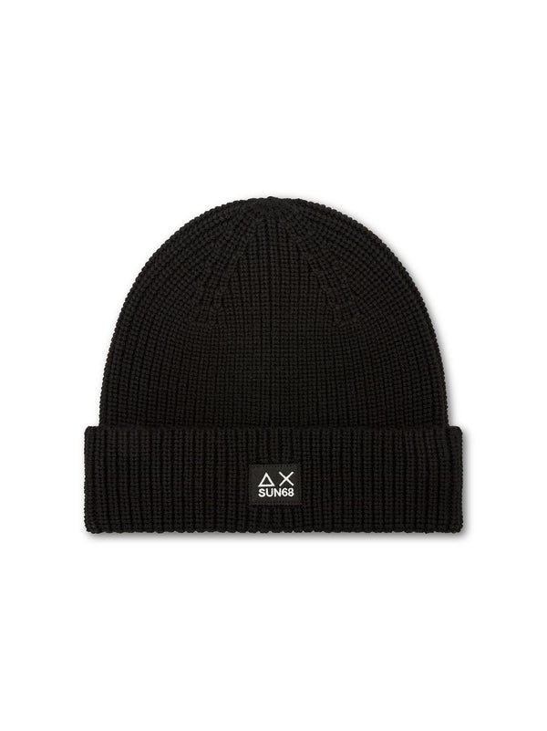 Sun68 Berretto Beanie In Misto Lana A Coste Nero