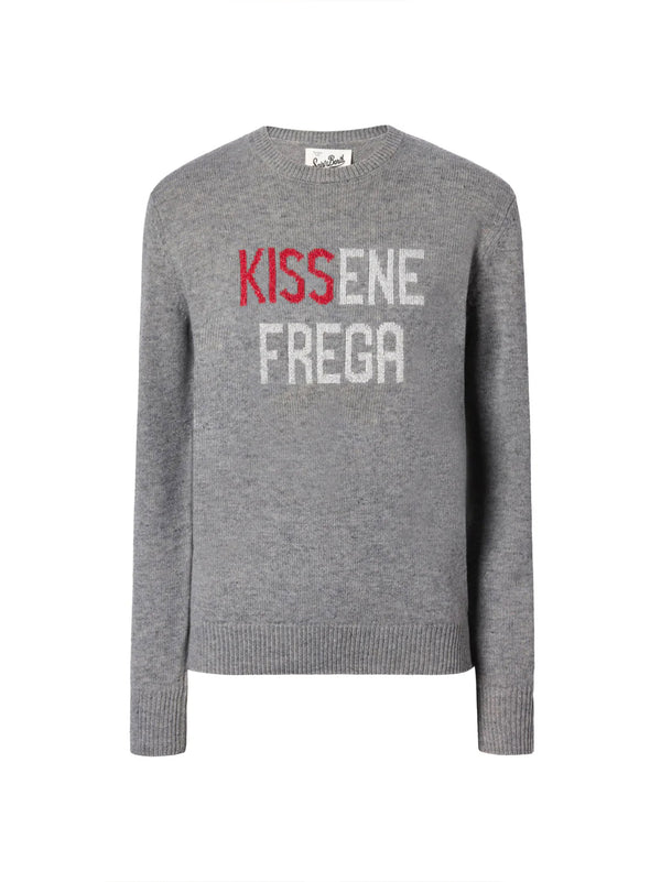 Saint Barth Maglione New Queen In Misto Cashmere Grigio Con Jacquard Lurex Kissenefrega