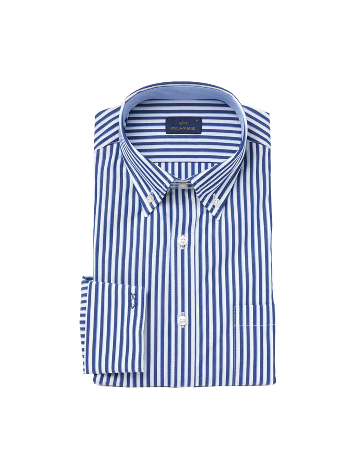 Paul&Shark Camicia in popeline di cotone a righe blu e bianche-1