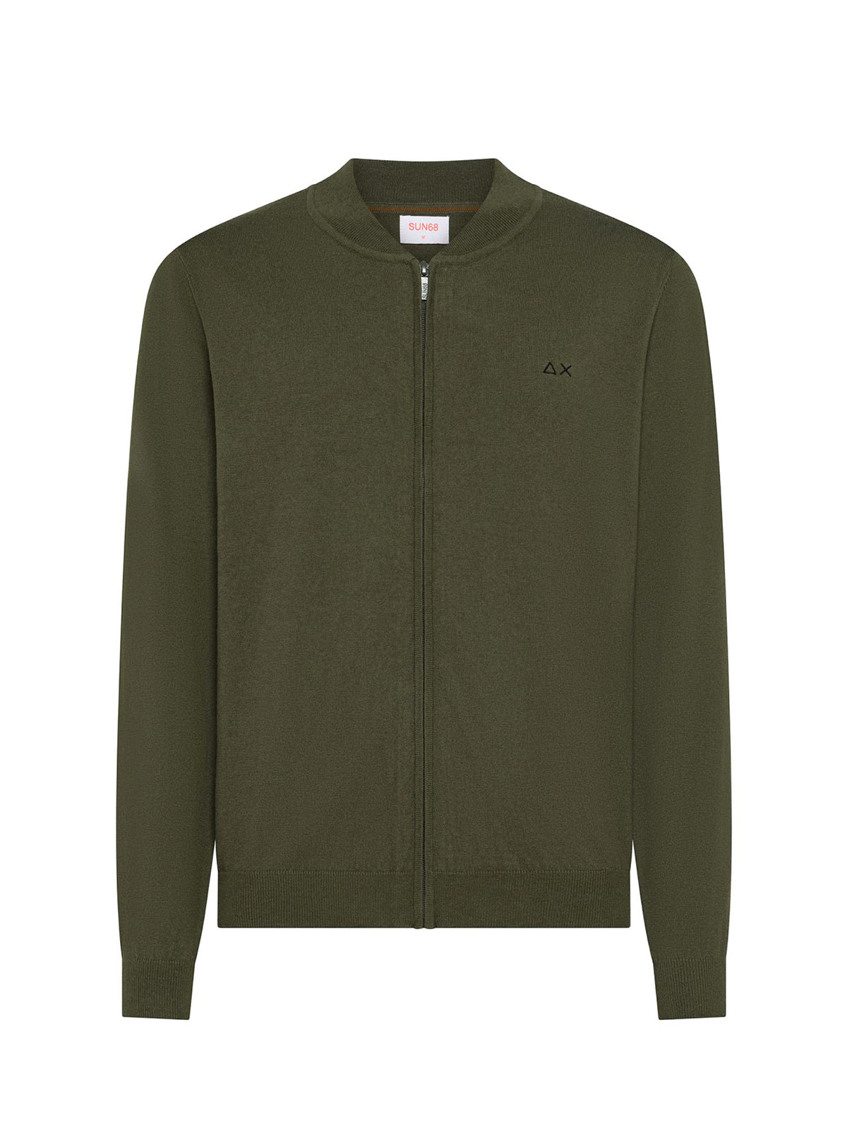 Sun68 Cardigan In Cotone E Lana Con Zip Militare Scuro-1
