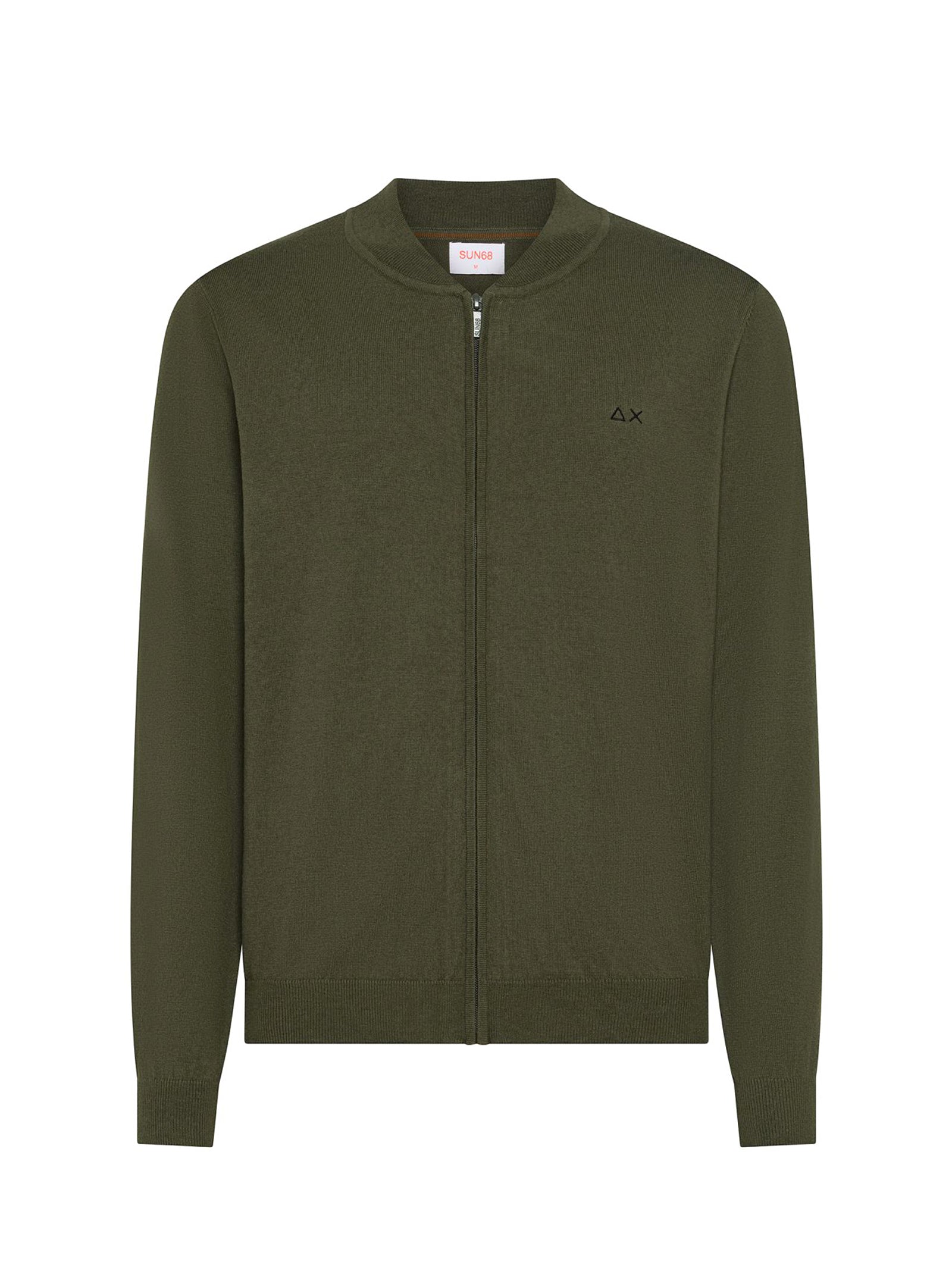 Sun68 Cardigan In Cotone E Lana Con Zip Militare Scuro-1