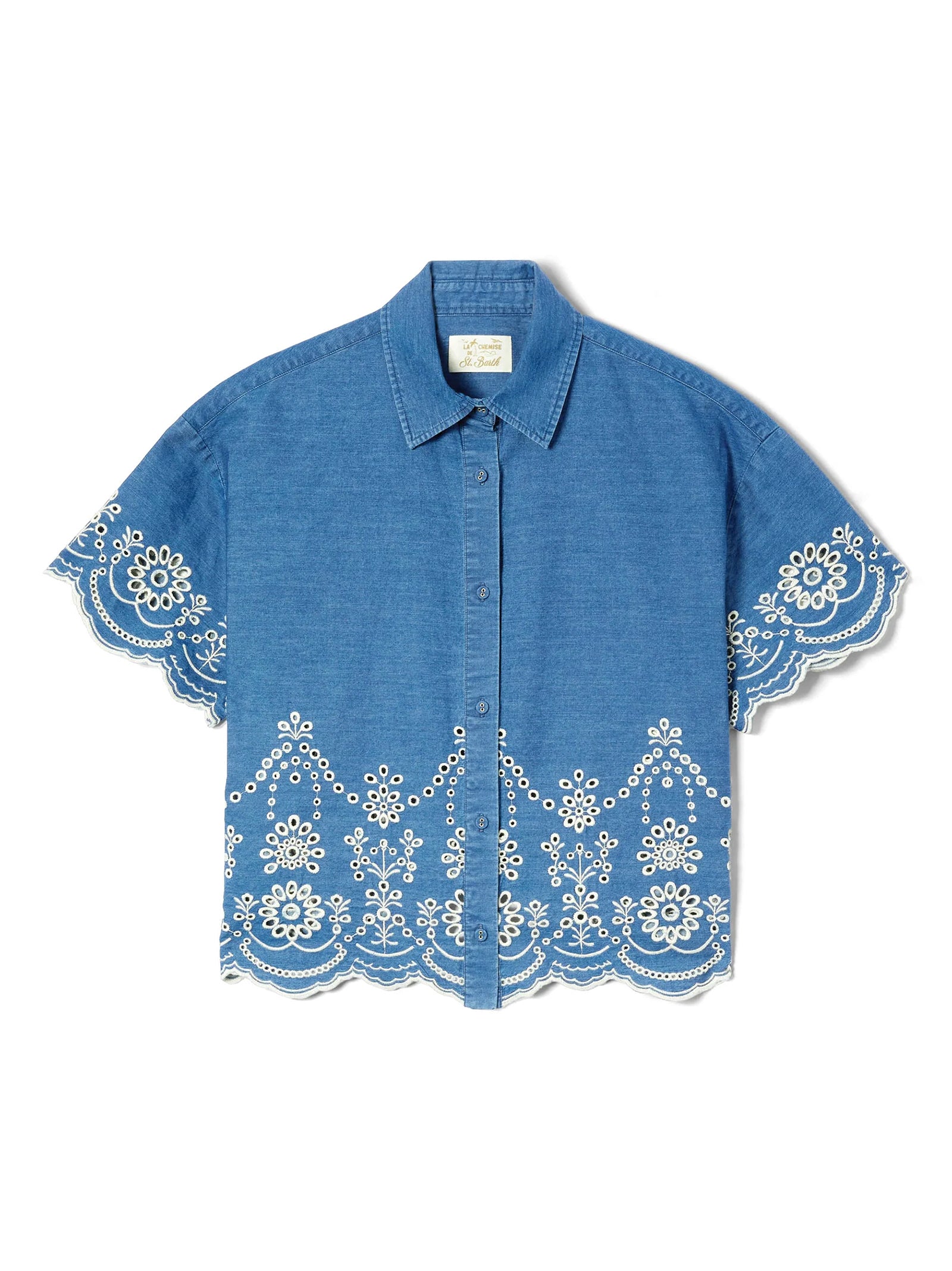 Saint Barth Camicia Clementine In Chambray Con Ricamo Floreale-1