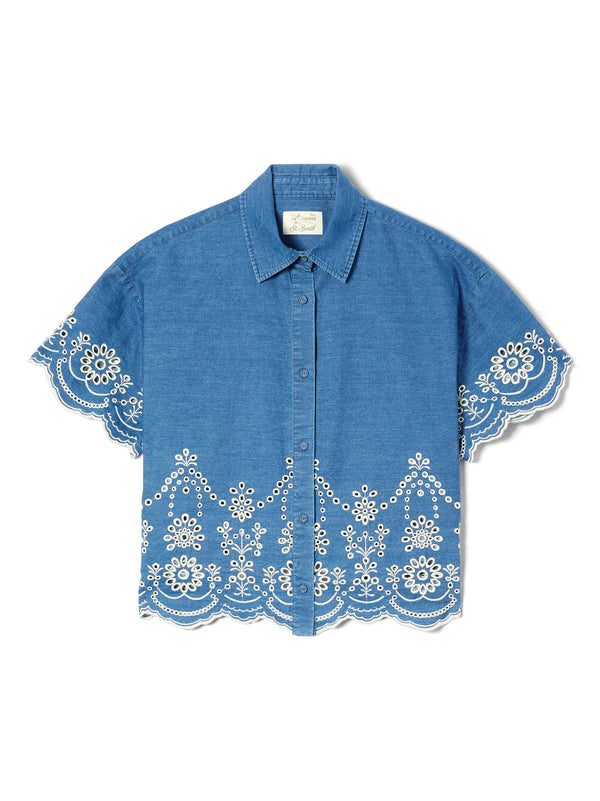Saint Barth Camicia Clementine In Chambray Con Ricamo Floreale