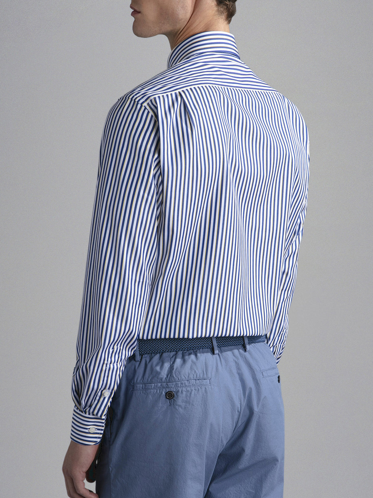 Paul&Shark Camicia in popeline di cotone a righe blu e gialle-2