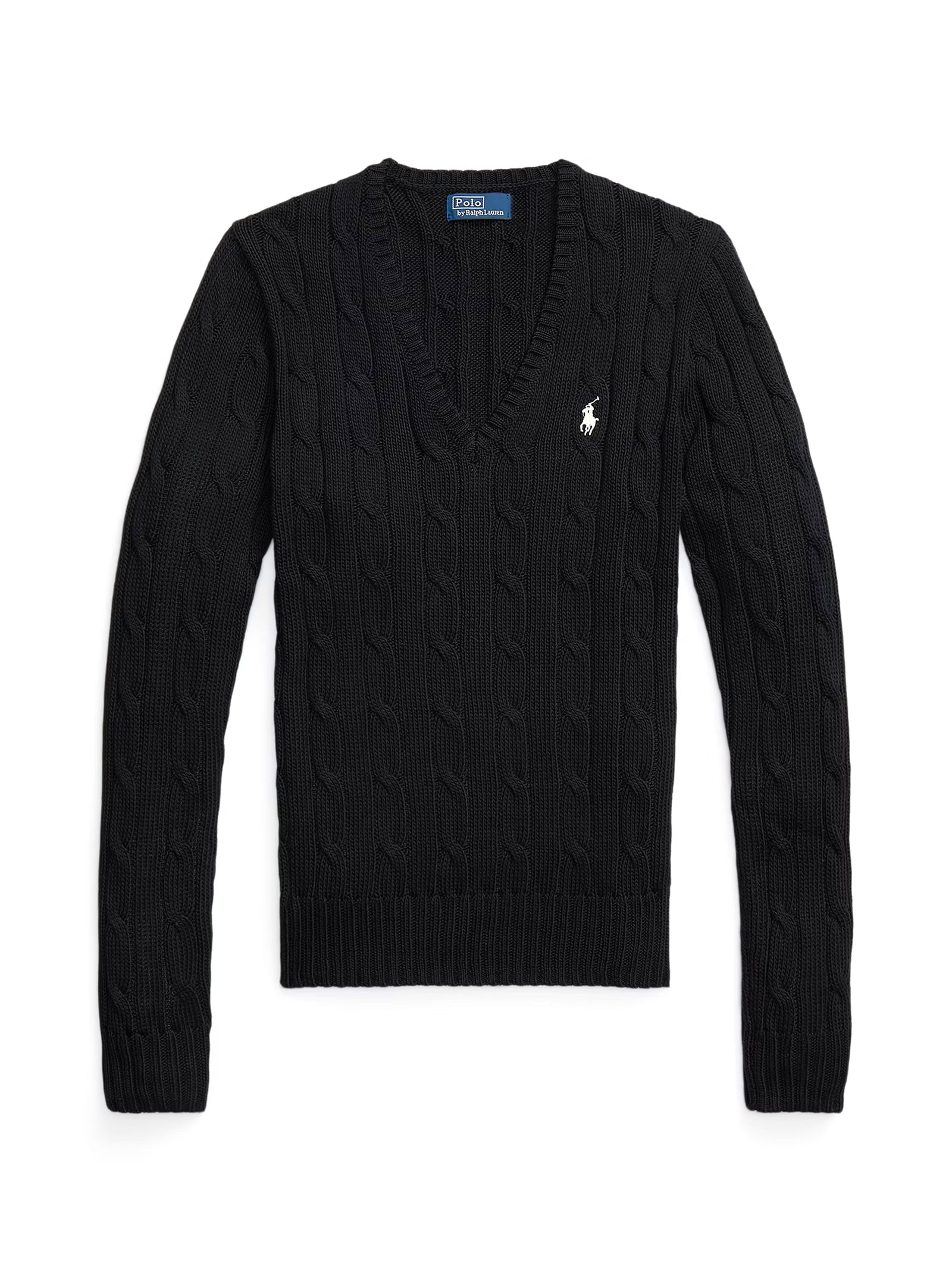 Maglia In Cotone A Trecce Con Scollo A V Nera-1