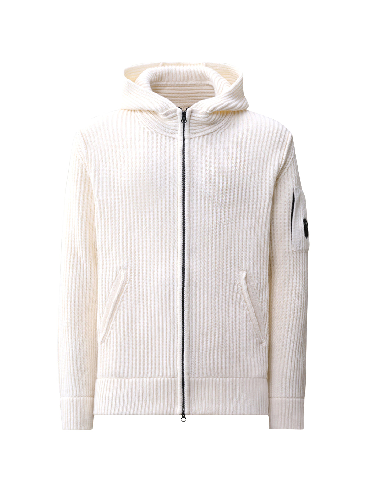 Cp Company Maglione Con Cappuccio In Lana D Agnello Con Zip E Lente Gauze White-1