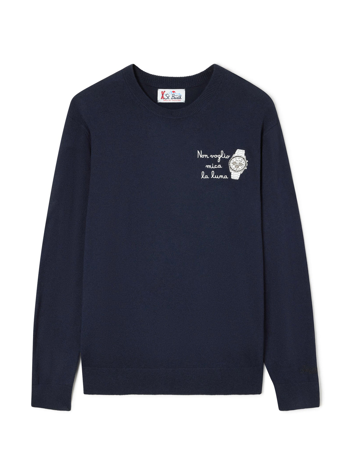 Saint Barth Maglia Girocollo Heron Ricamo Non Voglio Mica La Luna Blu-1