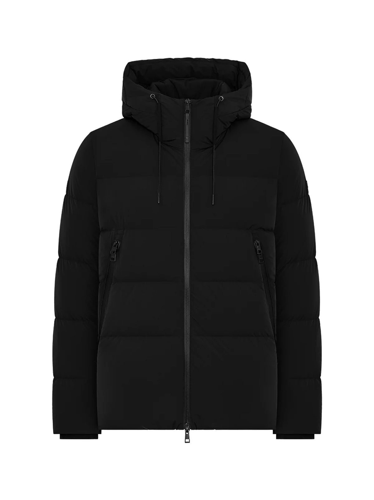 Piumino Corto Packable In Tessuto Tecnico Bi-Stretch Con Cappuccio Nero-1