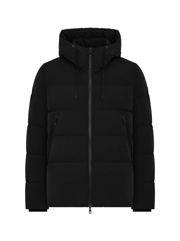Piumino Corto Packable In Tessuto Tecnico Bi-Stretch Con Cappuccio Nero