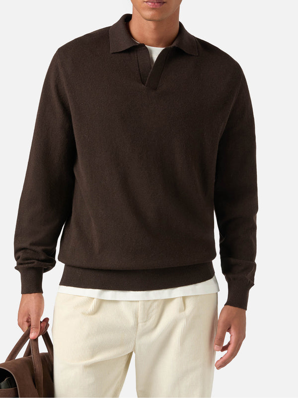 Saint Barth Polo Covent Marrone In Misto Lana Merino E Cashmere-2