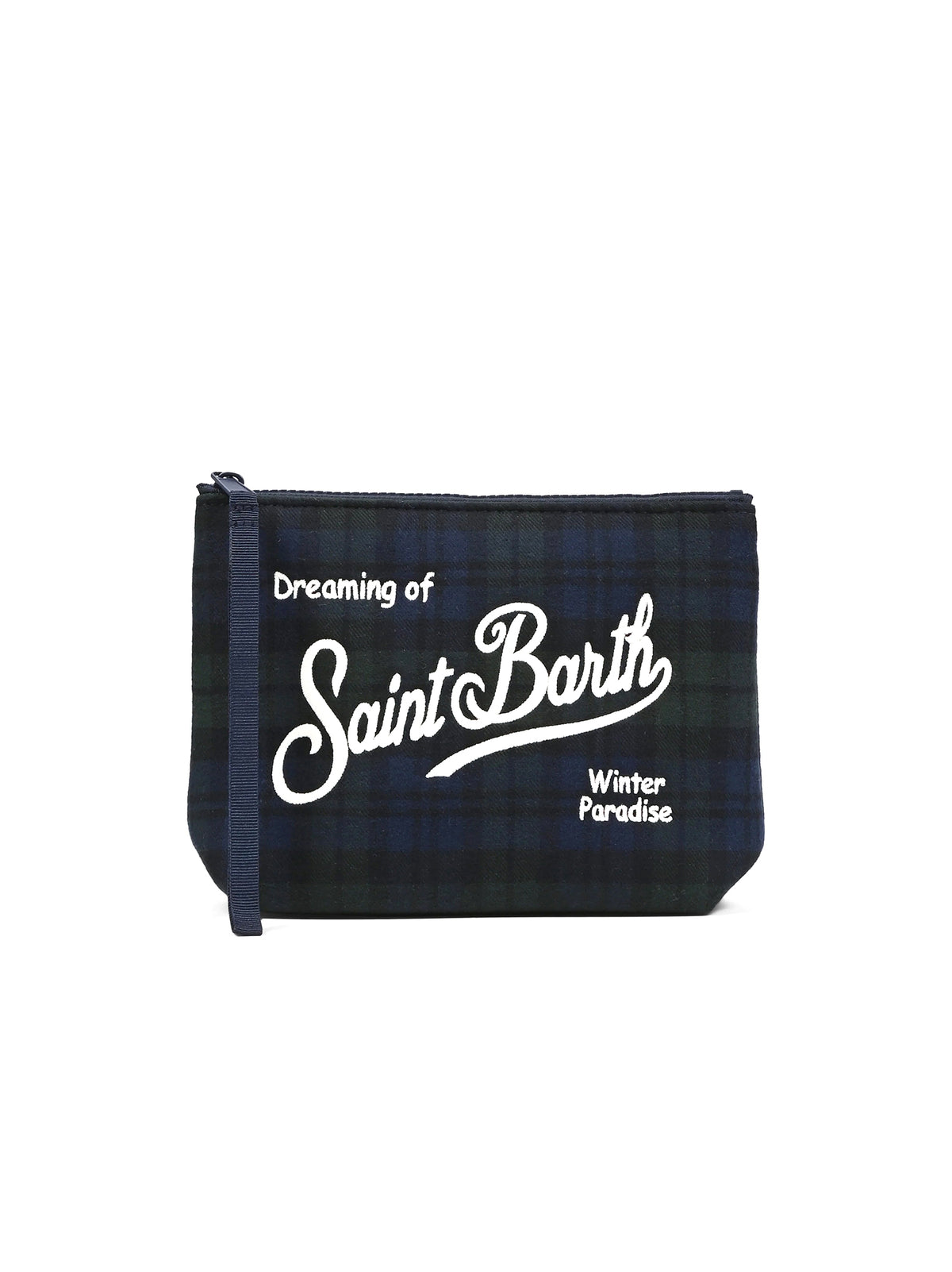 Saint Barth Pochette Aline Wool Tartan Blu Verde-1