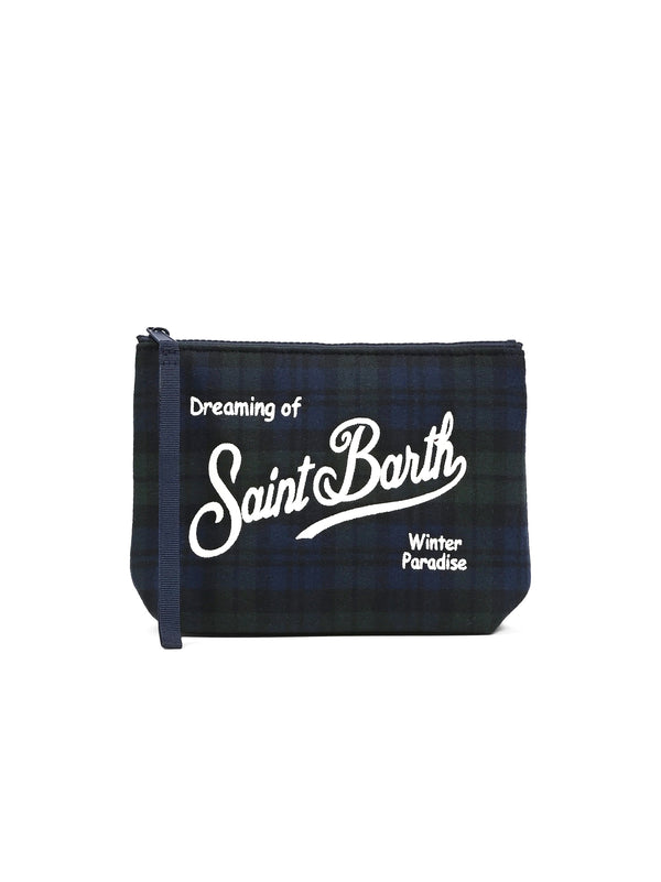Saint Barth Pochette Aline Wool Tartan Blu Verde