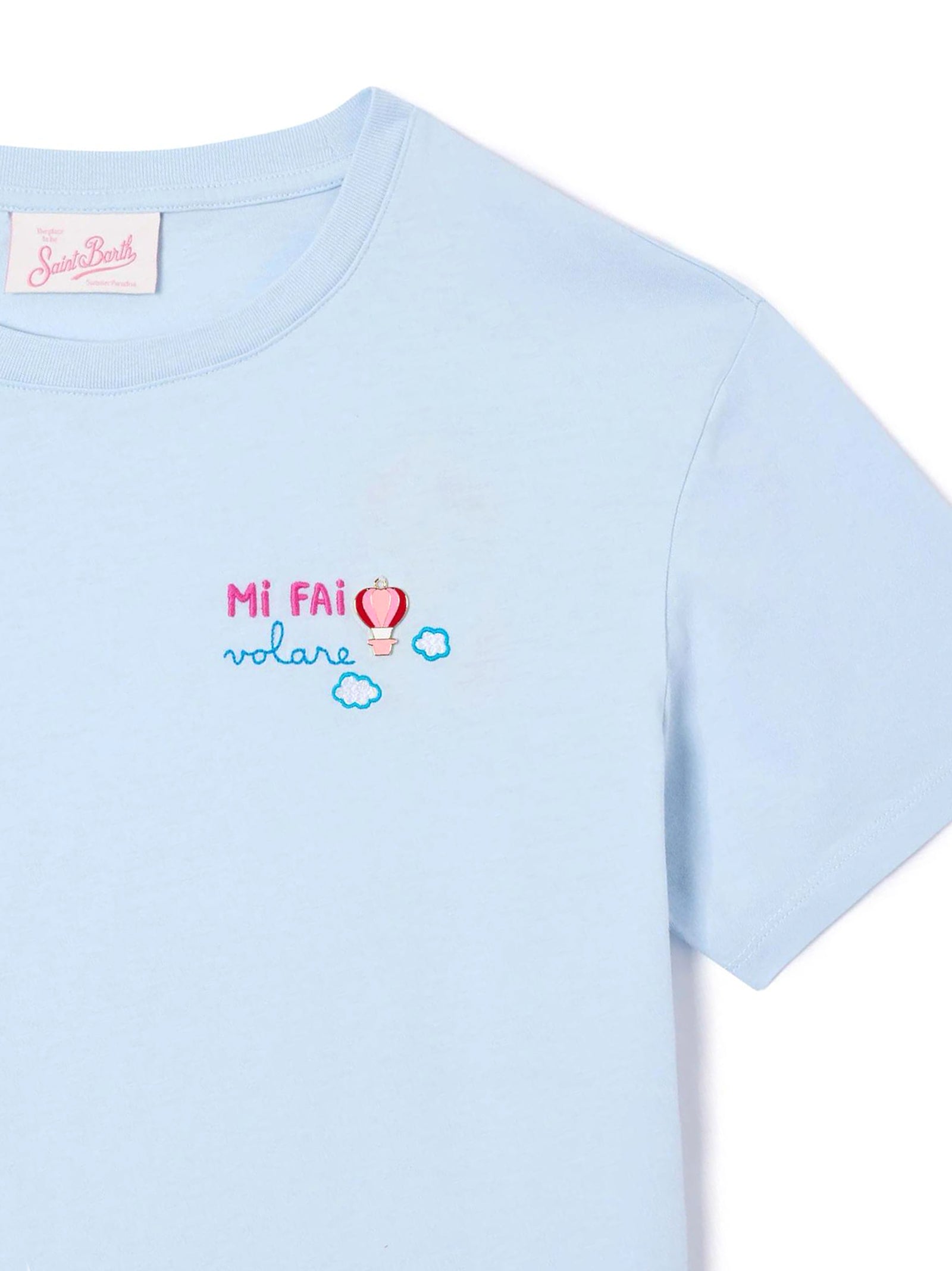 Saint Barth T-Shirt Mi Fai Volare Celeste-2