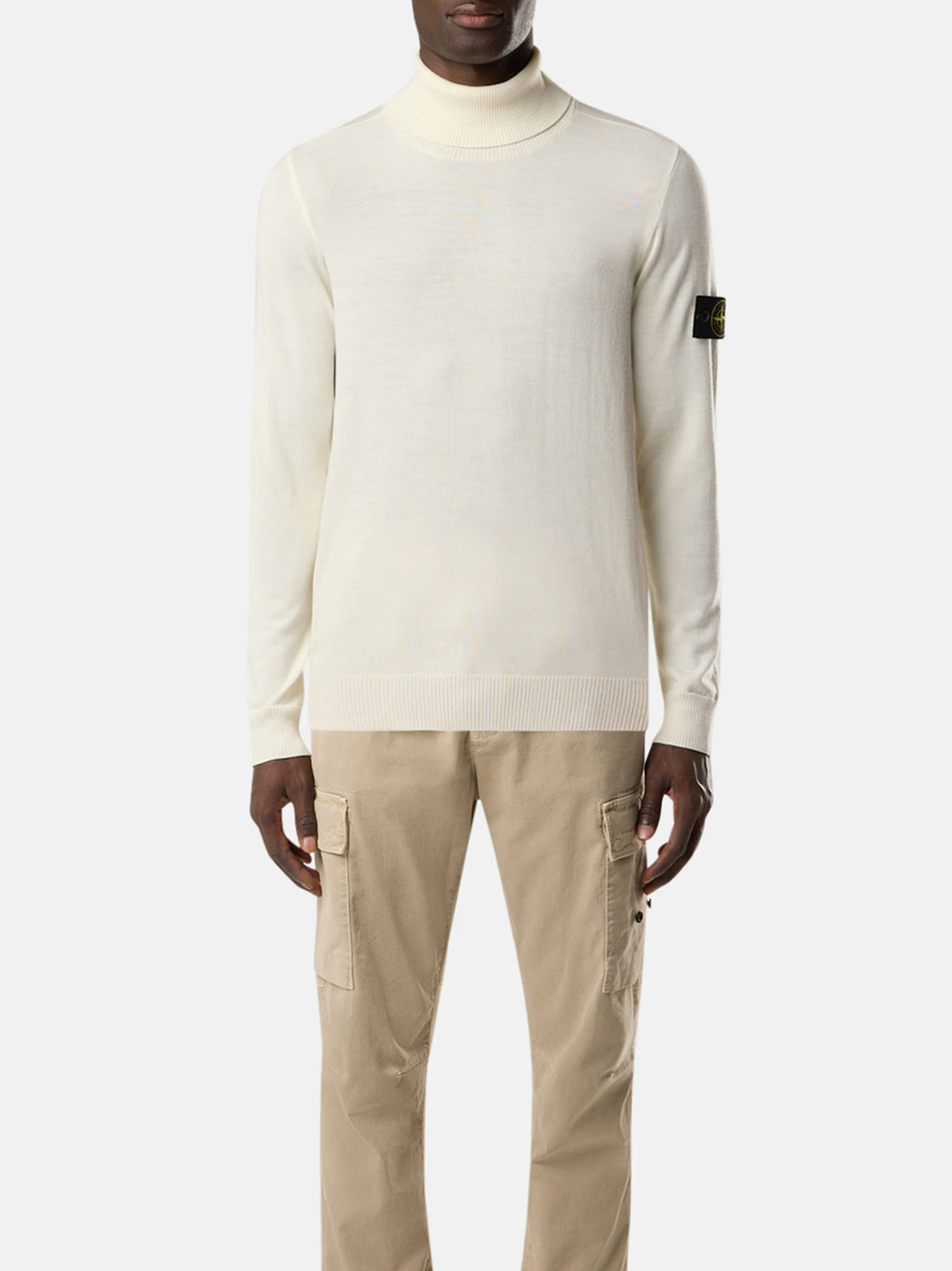 Stone Island Maglione dolcevita con bordi a costine avorio-3