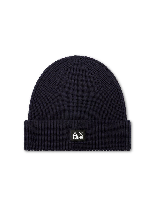 Sun68 Berretto Beanie In Misto Lana A Coste Navy Blue