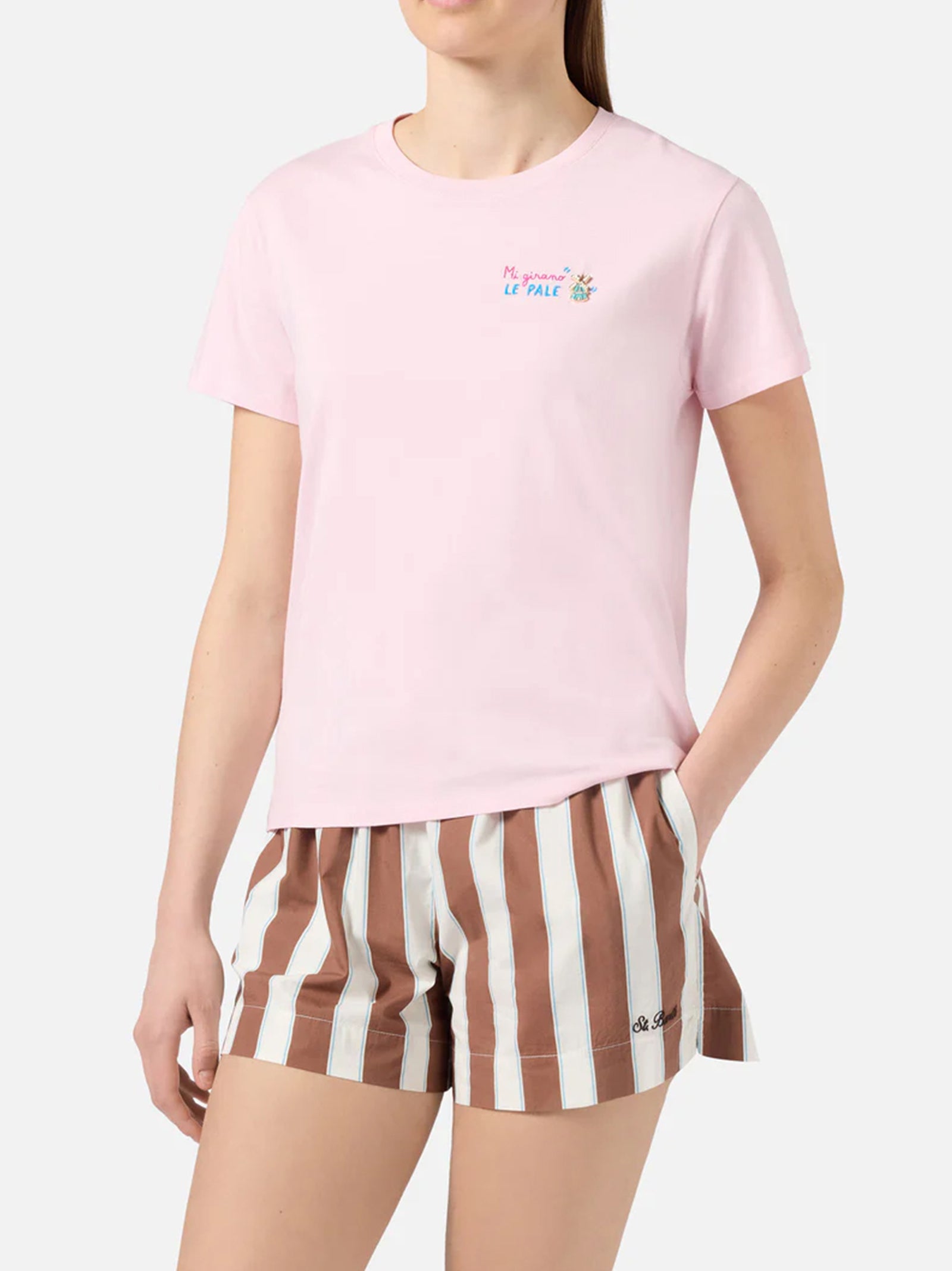 Saint Barth T-Shirt Emilie Rosa Con Ricamo Mi Girano Le Pale-3
