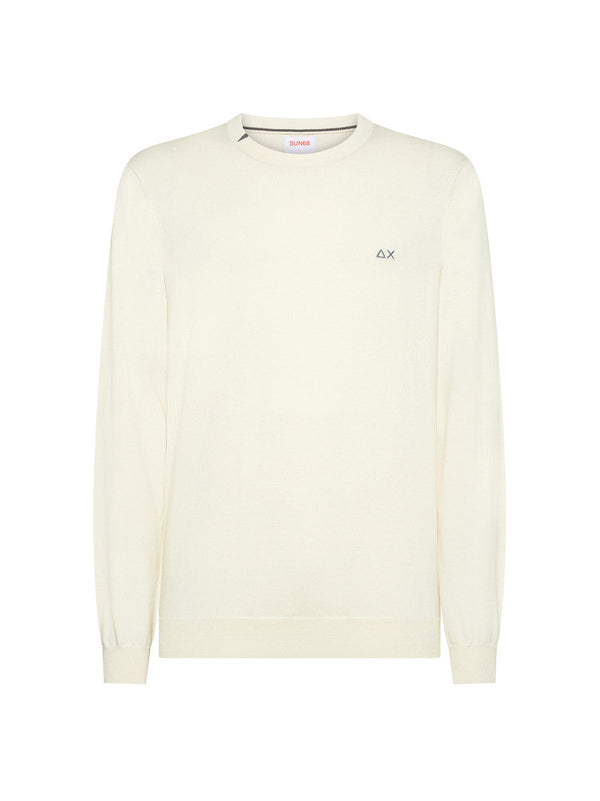 Sun68 Maglia Girocollo In Misto Lana Bianco Panna