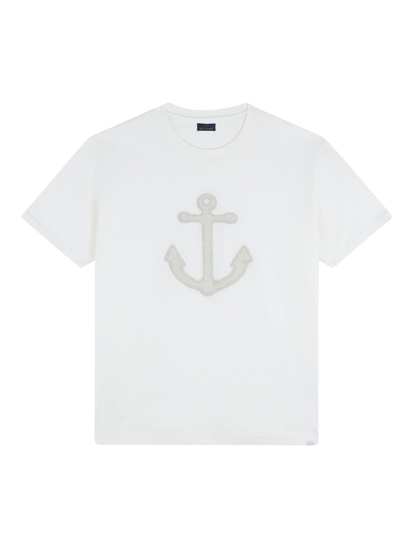 T-Shirt In Jersey Di Cotone Con Ricamo Ancora