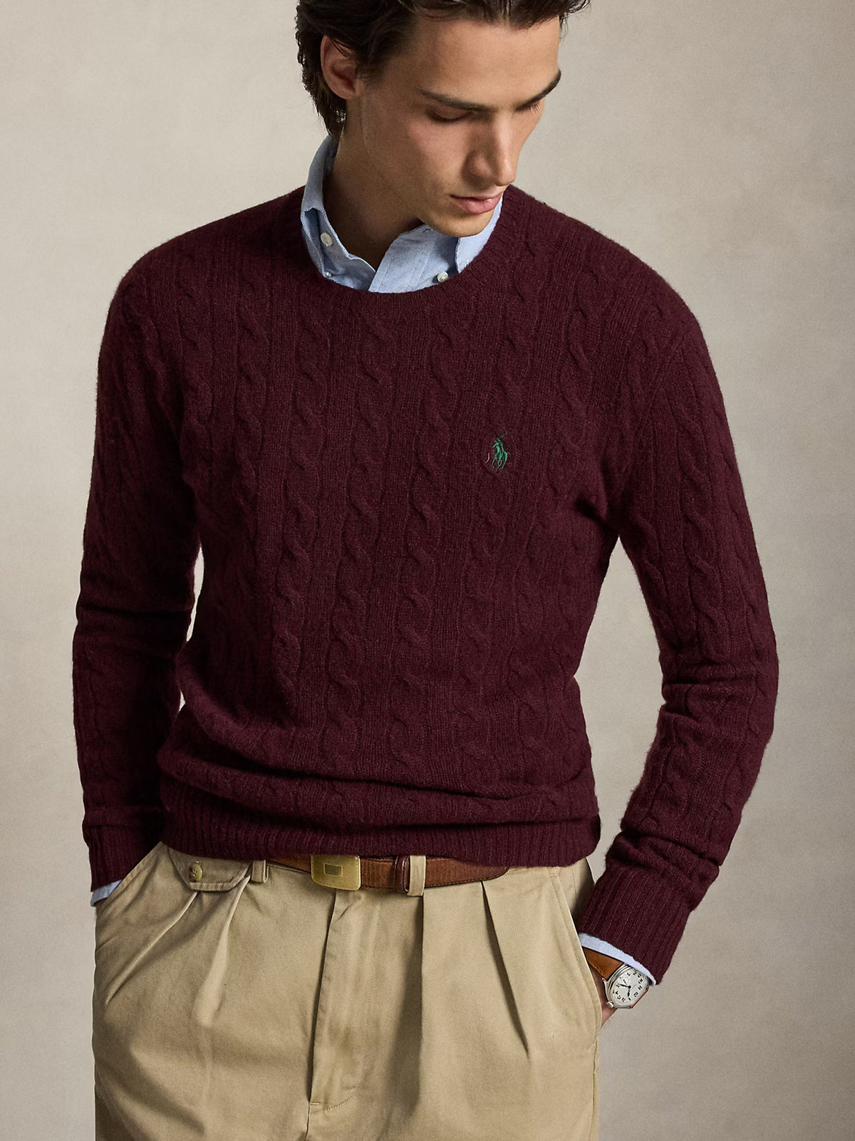 Polo Ralph Lauren Maglia Trecce Lana Cashmere  Bordeaux-2