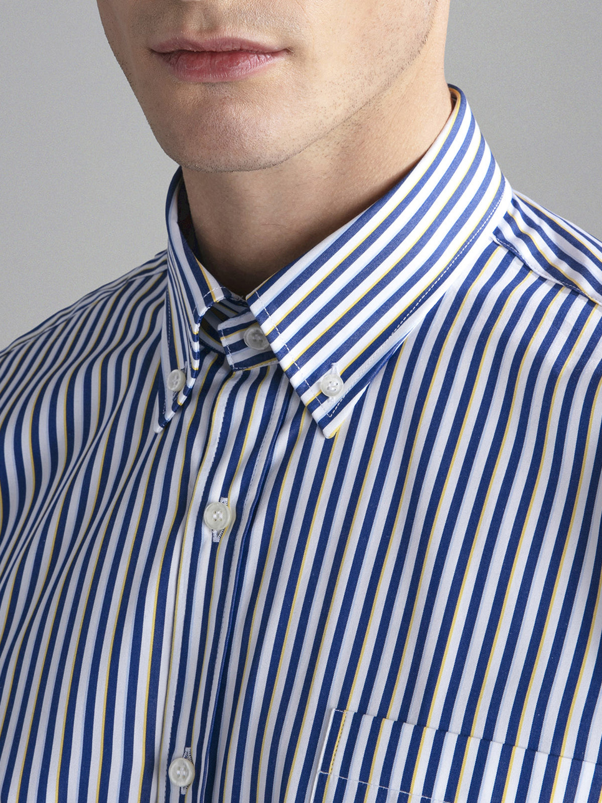 Paul&Shark Camicia in popeline di cotone a righe blu e gialle-3