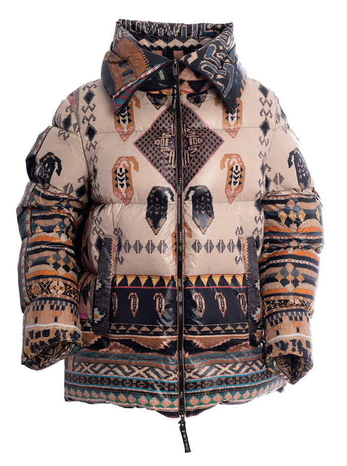 Geometric Print Quilted Down Jacket-1